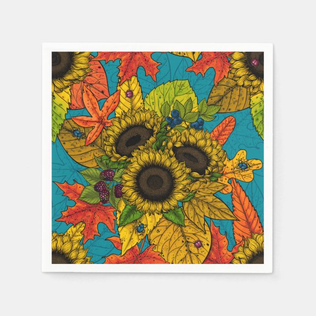 Serviette En Papier Bouquet d'automne en bleu (Devant)