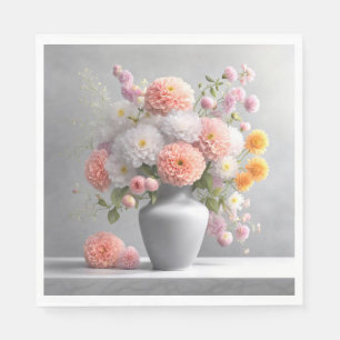 Serviette En Papier Bouquet de dahlias blancs et roses