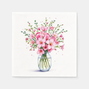 Serviette En Papier Bouquet De Fleur Rose Avec Pieds Bébés
