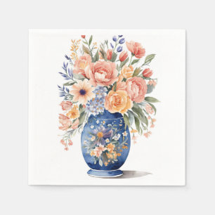 Serviette En Papier Bouquet de fleurs bleu Vase aquarelle peinture