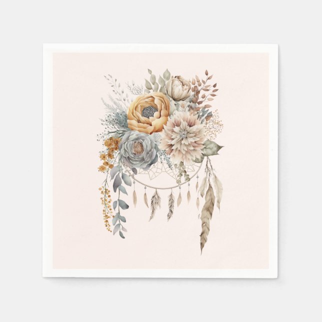 Serviette En Papier Bouquet de fleurs Boho et Dreamcatcher (Devant)