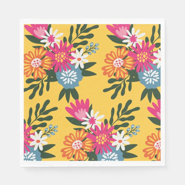 Serviette En Papier Bouquet de fleurs d'été sur or (Devant)