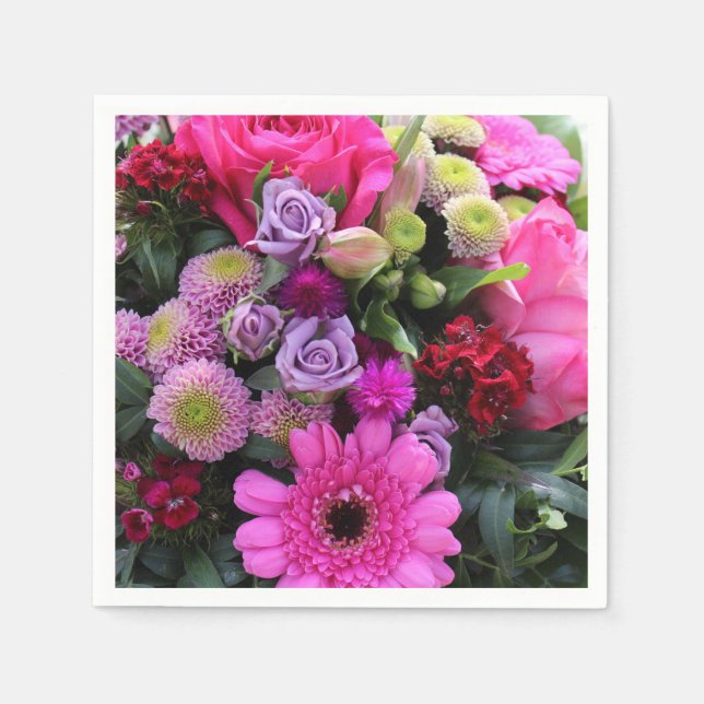 Serviette En Papier Bouquet de fleurs rose et violet (Devant)