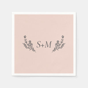Serviette En Papier Bouquet de fleurs roses monogramme de feuille de m