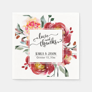 Serviette En Papier Bouquet de fleurs rouges, amour et merci Typograph