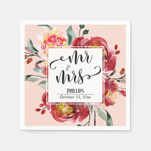Serviette En Papier Bouquet de fleurs rouges de mariage écriture Mr &