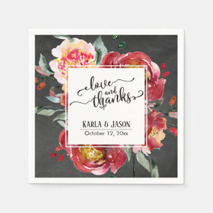 Serviette En Papier Bouquet de fleurs rouges, tableau noir, amour et m