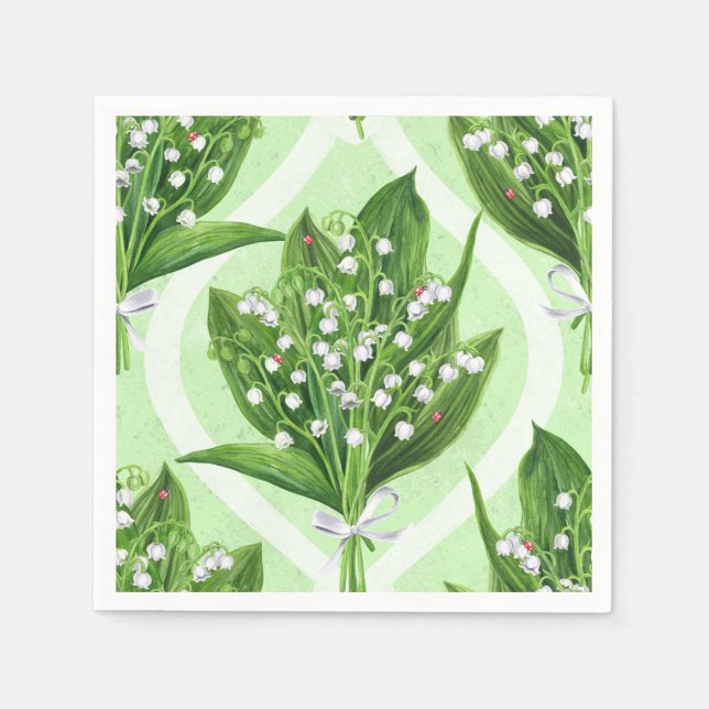 Serviette En Papier Bouquet de lys de la vallée fleurs sur vert (Devant)
