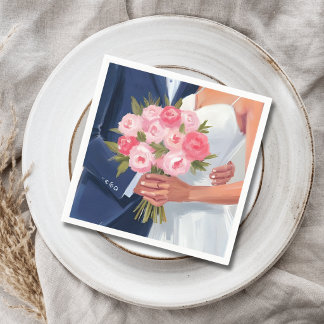 Serviette En Papier Bouquet de mariage de mariés aquarelle peinte