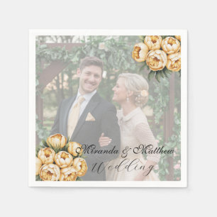 Serviette En Papier Bouquet de rose jaune-beurre photo Mariage