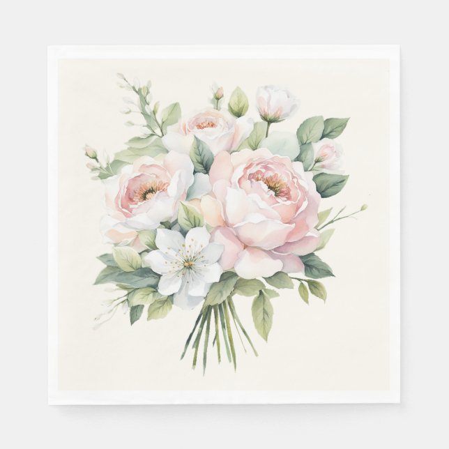Serviette En Papier Bouquet de rose rose pâle (Devant)