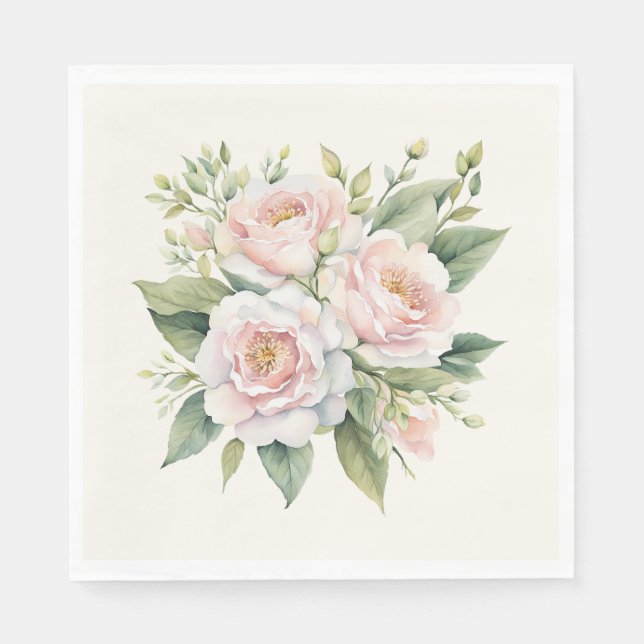 Serviette En Papier Bouquet de rose rose pâle (Devant)