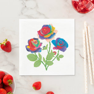 Serviette En Papier Bouquet de roses arc-en-ciel Floral Art Pop