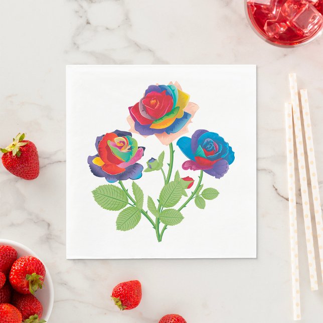 Serviette En Papier Bouquet de roses arc-en-ciel Floral Art Pop (Créateur téléchargé)