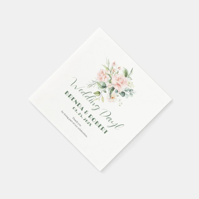 Serviette En Papier Bouquet de roses rose pâle (Coin)