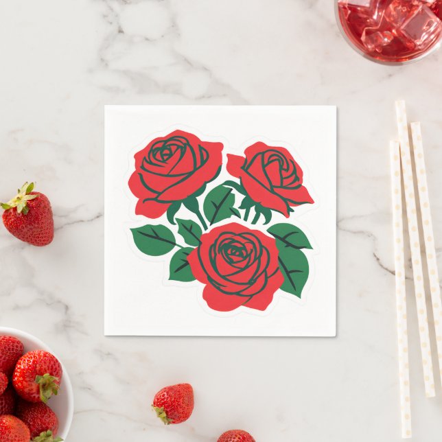 Serviette En Papier Bouquet de roses rouges mariage formel (En situation)