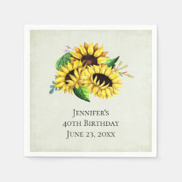 Serviette En Papier Bouquet de tournesol jaune en aquarelle Anniversai