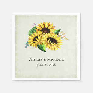 Serviette En Papier Bouquet de tournesol jaune en Mariage d'aquarelle