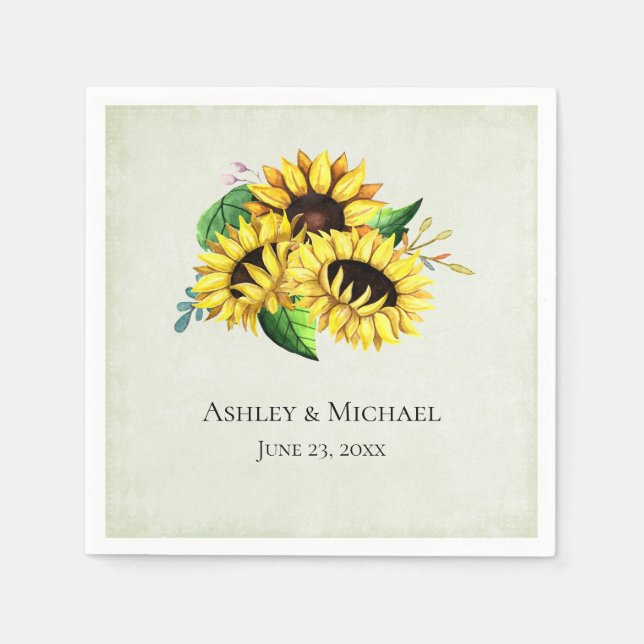 Serviette En Papier Bouquet de tournesol jaune en Mariage d'aquarelle (Devant)
