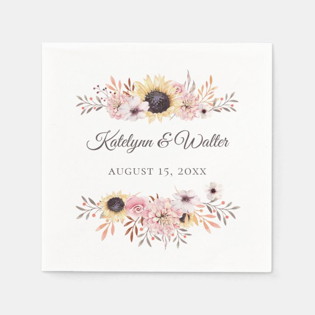 Serviette En Papier Bouquet de tournesol Mariage sur mesure (Devant)