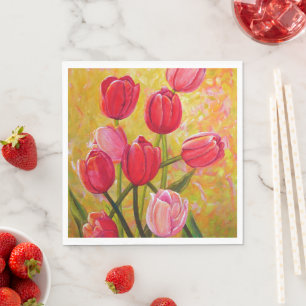 Serviette En Papier Bouquet de tulipes roses et rouges.