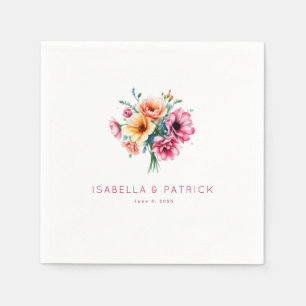 Serviette En Papier Bouquet Floral Aquarelle Pastel Romantique