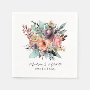 Serviette En Papier Bouquet Floral Bohème Aquarelle