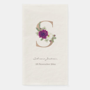 Serviette En Papier Bouquet floral de dahlia lettre de monogramme rose