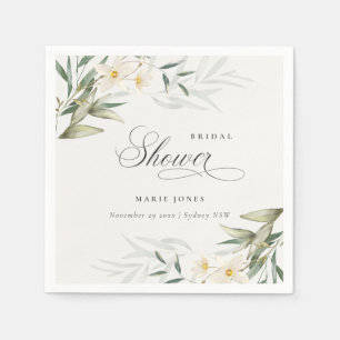 Serviette En Papier Bouquet Floral de Verdure Blanc Rustique pour Mari