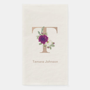Serviette En Papier Bouquet floral lettre personnalisée T monogramme