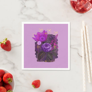 Serviette En Papier Bouquet floral magique violet dans un cadre doré