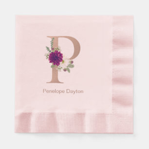 Serviette En Papier Bouquet floral personnalisé monogramme lettre P