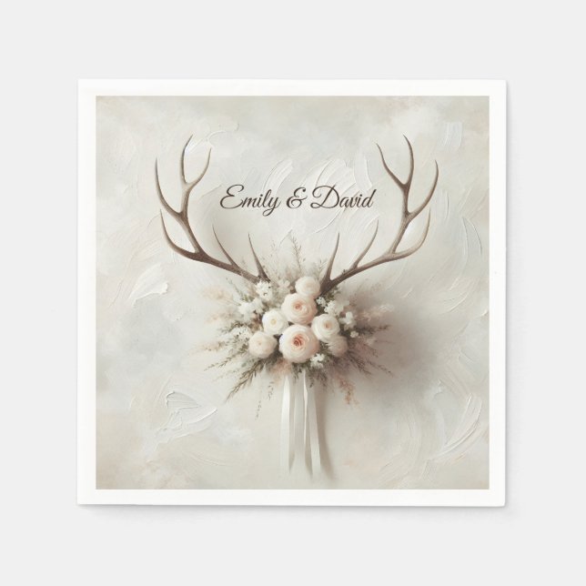 Serviette En Papier Bouquet mariage et Antlers de cerfs (Devant)