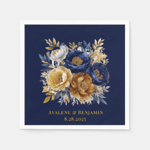 Serviette En Papier Bouquet Mariage Marine Et Gold Watercolor Peony
