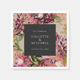 Serviette En Papier Bouquet romantique Mariage noir rose chaud