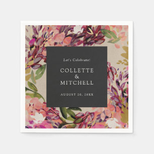 Serviette En Papier Bouquet romantique Mariage noir rose chaud