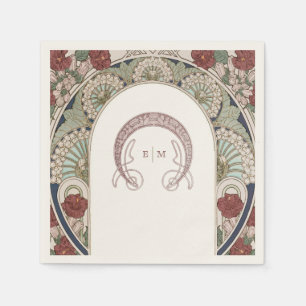 Serviette En Papier Bourgogne Art Nouveau Monogrammes Marine