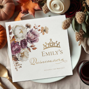 Serviette En Papier Bourgogne Automne Floral Quinceanera