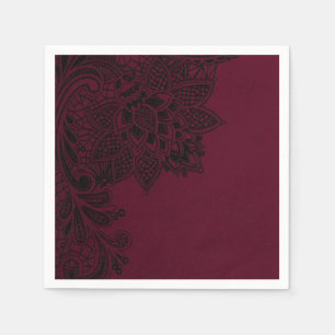 Serviette En Papier Bourgogne Bordeaux Noir Mariage Dentelle Vintage