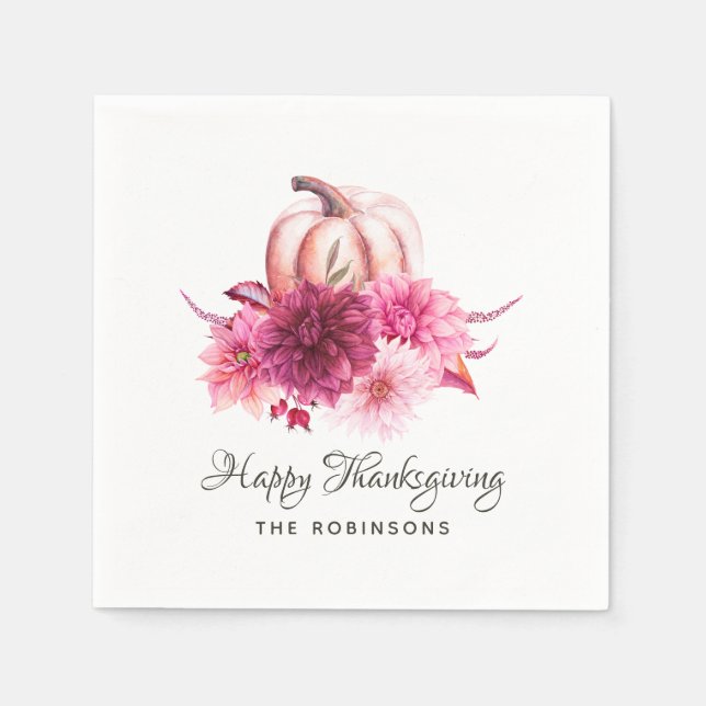 Serviette En Papier Bourgogne et Blush Floral Thanksgiving Party (Devant)