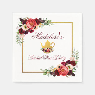 Serviette En Papier Bourgogne Fête des mariées Tea Party Boho Floral G