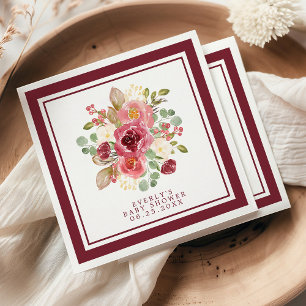 Serviette En Papier Bourgogne Fleurs Aquarelle Fleurs Baby Shower