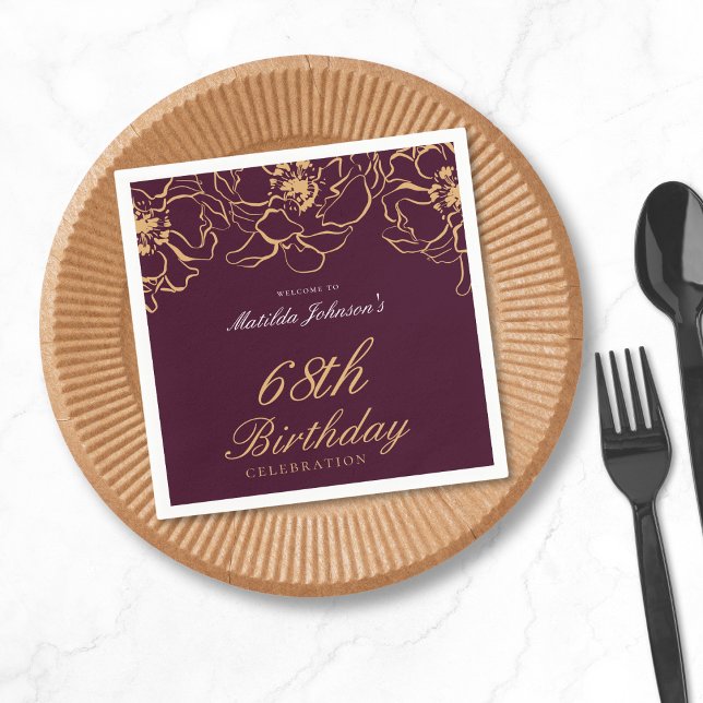Serviette En Papier Bourgogne Floral Anniversaire Papier de fête Napki (Burgundy Floral Birthday Party Paper Napkin)