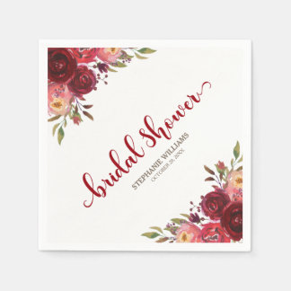 Serviette En Papier Bourgogne Marsala Roses rouges Fête des mariées fl