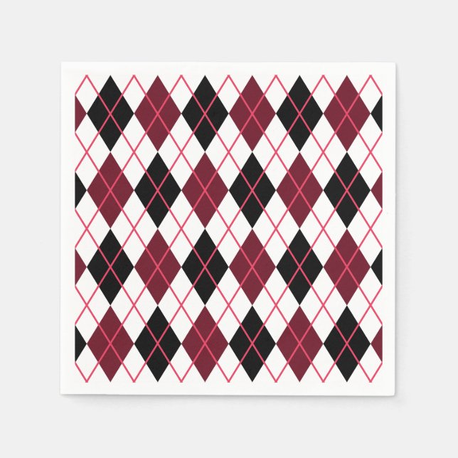 Serviette En Papier Bourgogne, noir et blanc Jacquard Motif (Devant)