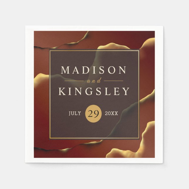 Serviette En Papier Bourgogne Or 🌿 Élégant Mariage Abstrait épais (Devant)