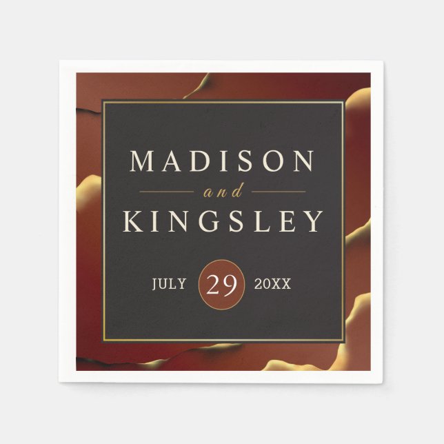 Serviette En Papier Bourgogne Or 🌿 Élégant Mariage Abstrait épais (Devant)