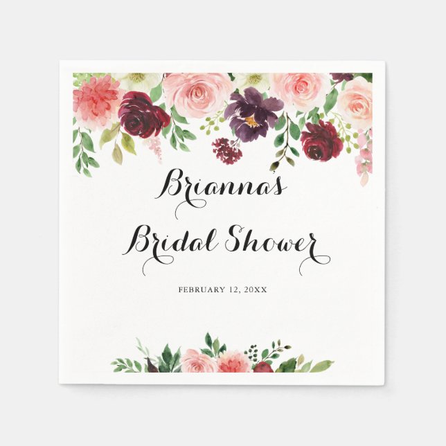 Serviette En Papier Bourgogne rose pourpre printemps Fête des mariées  (Devant)