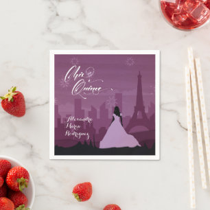 Serviette En Papier Bourgogne Rose rose Paris Feu d'artifice Quinceañ