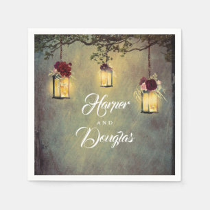Serviette En Papier Bourgogne rouge lampes jardin Mariage